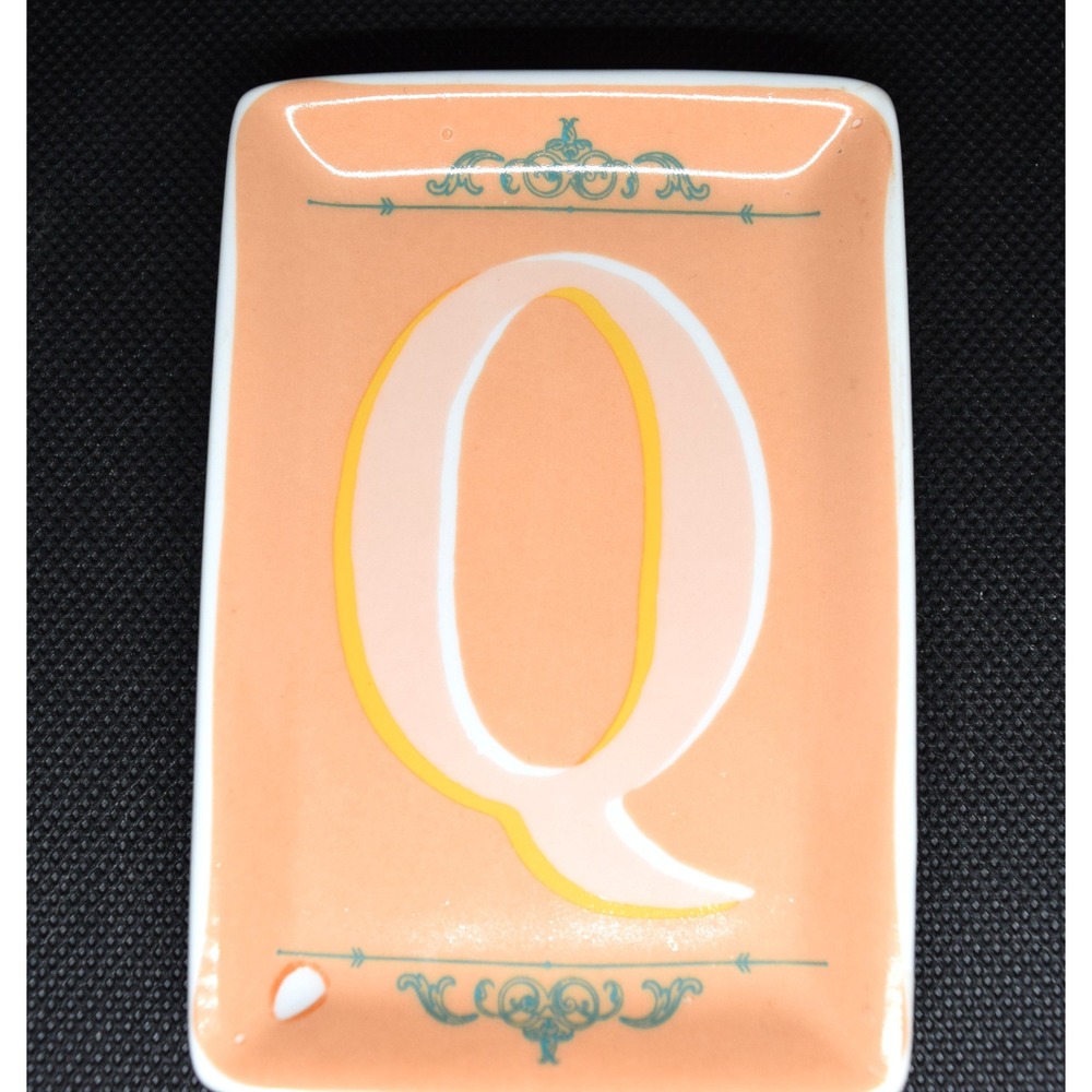 Rosanna Alphabet Studio Trinket Tray Letter Q Peach Porcelain New In Box Vintage